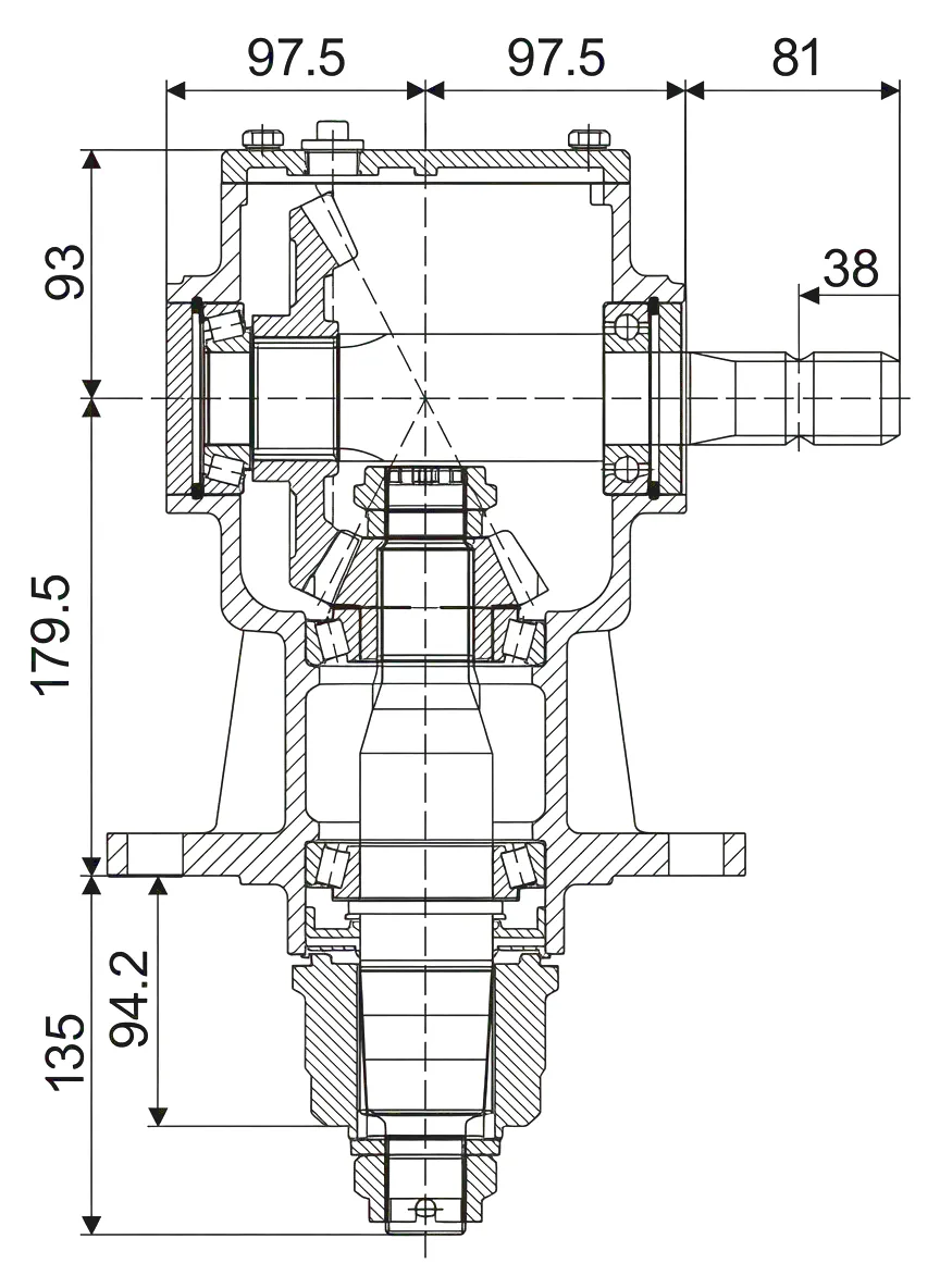 HC-140 Agricultural Gearbox technical drawing and dimensions