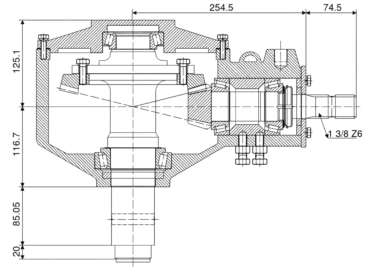 HC-2300058 Pit Digger Gearbox Dimensional Drawing