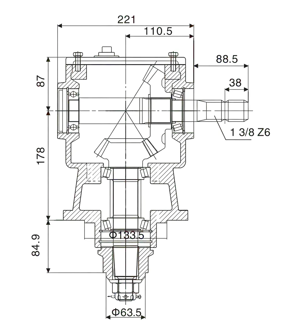 HC-55 Agricultural Gearbox Technical Drawing and Dimensions