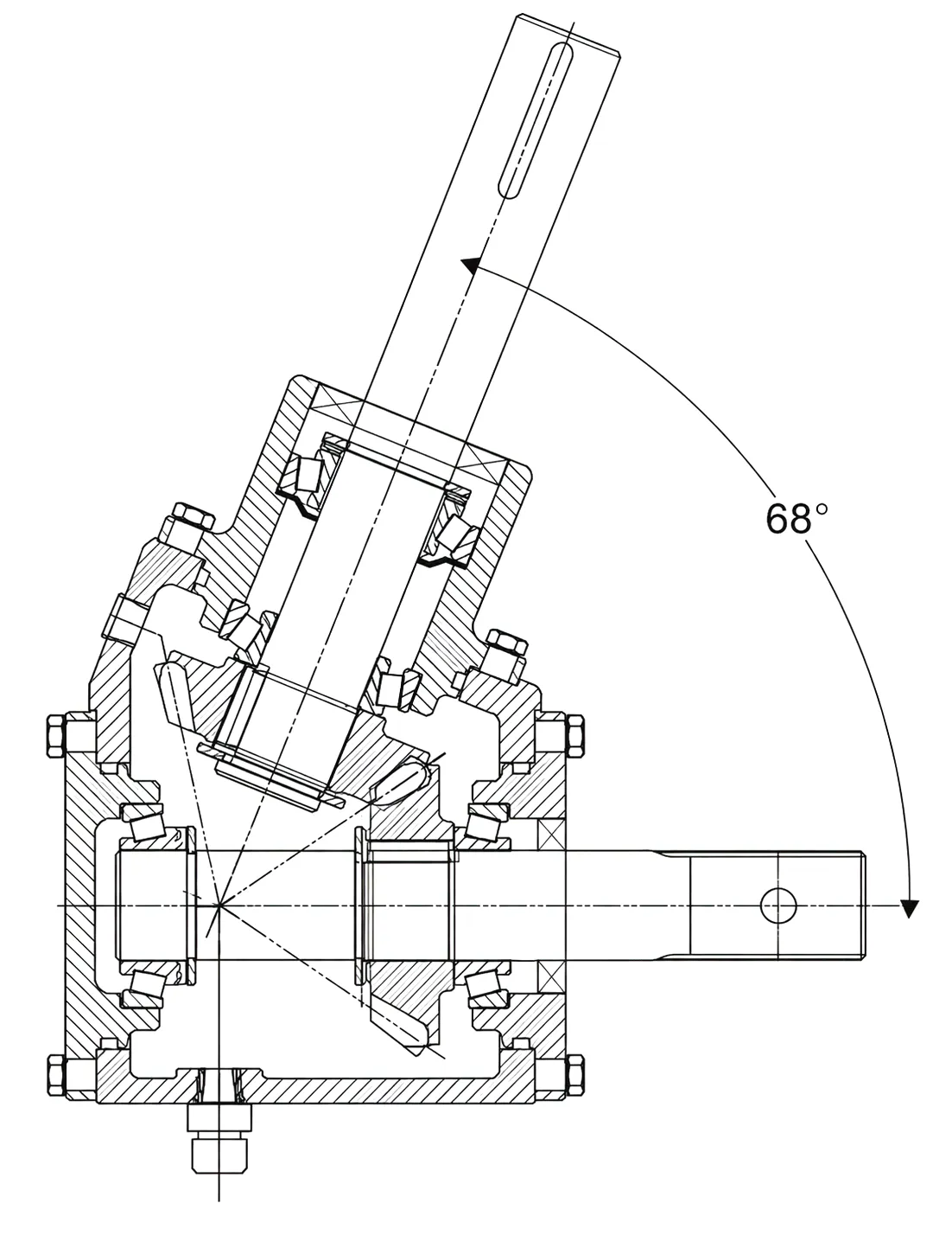HC-68° Gearbox Technical Drawing