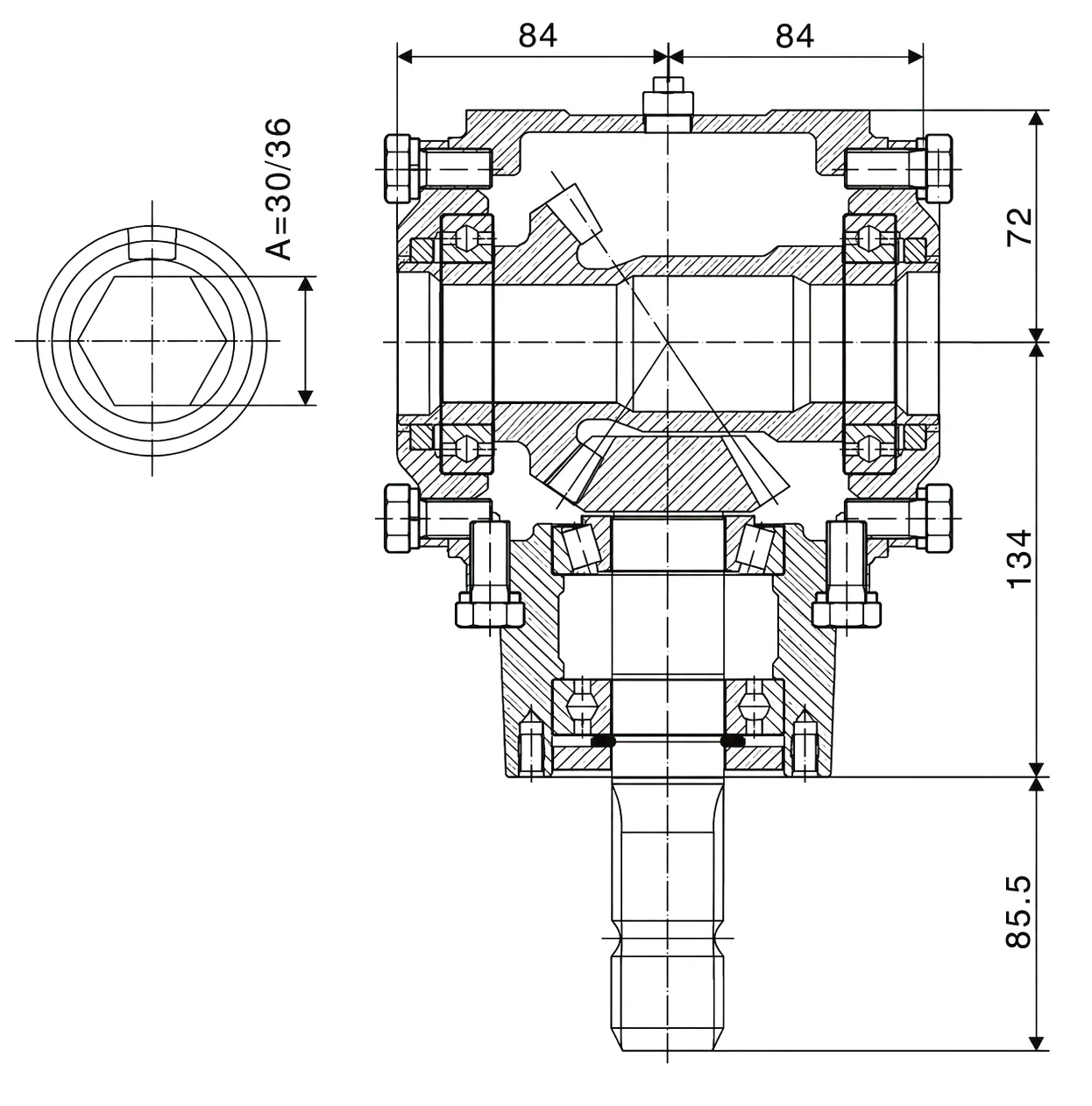 HC-9.259 Lawn Mower Gearbox Technical Drawing Dimensions
