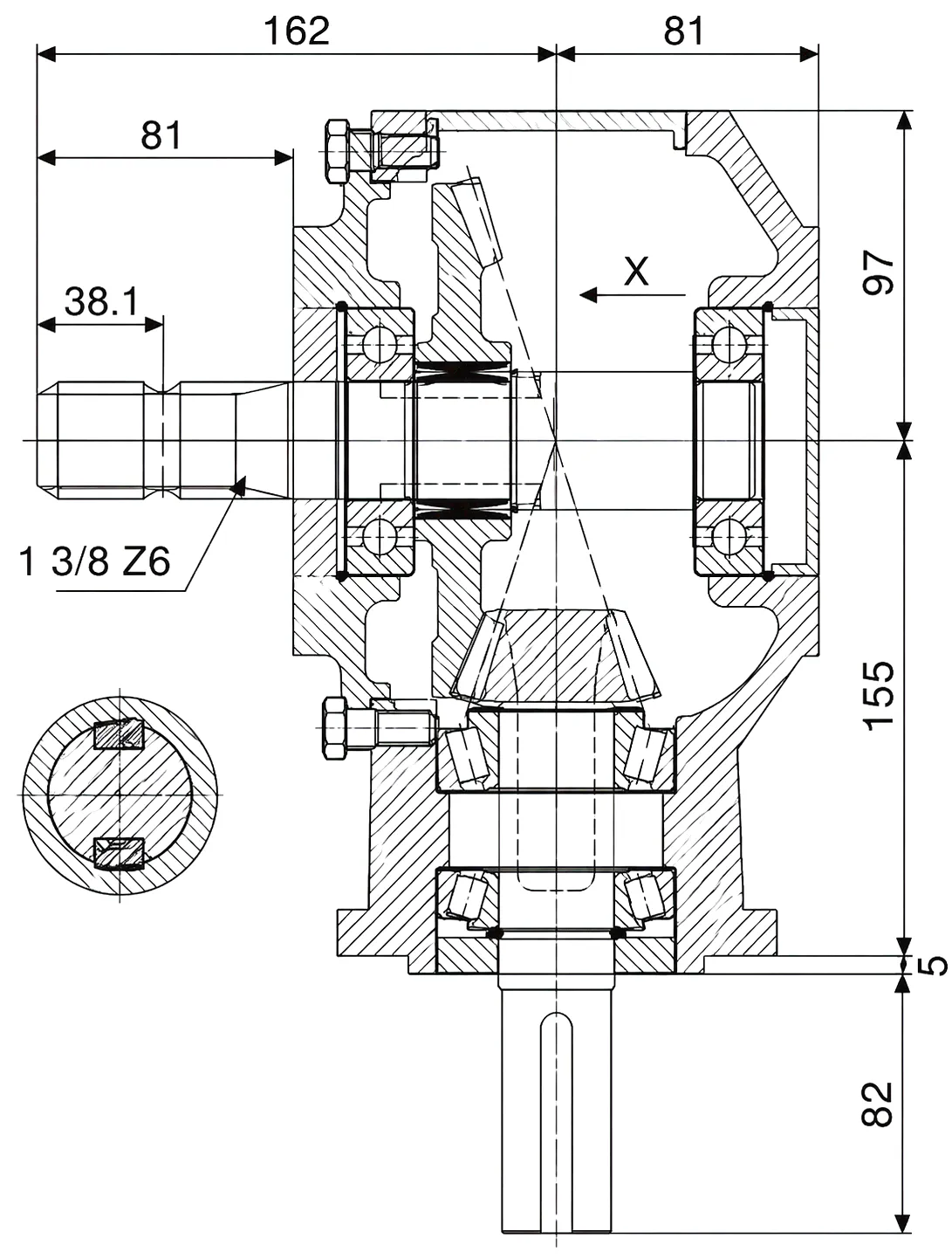 HC-9.311 Rotary Agricultural Gearbox Technical Drawing
