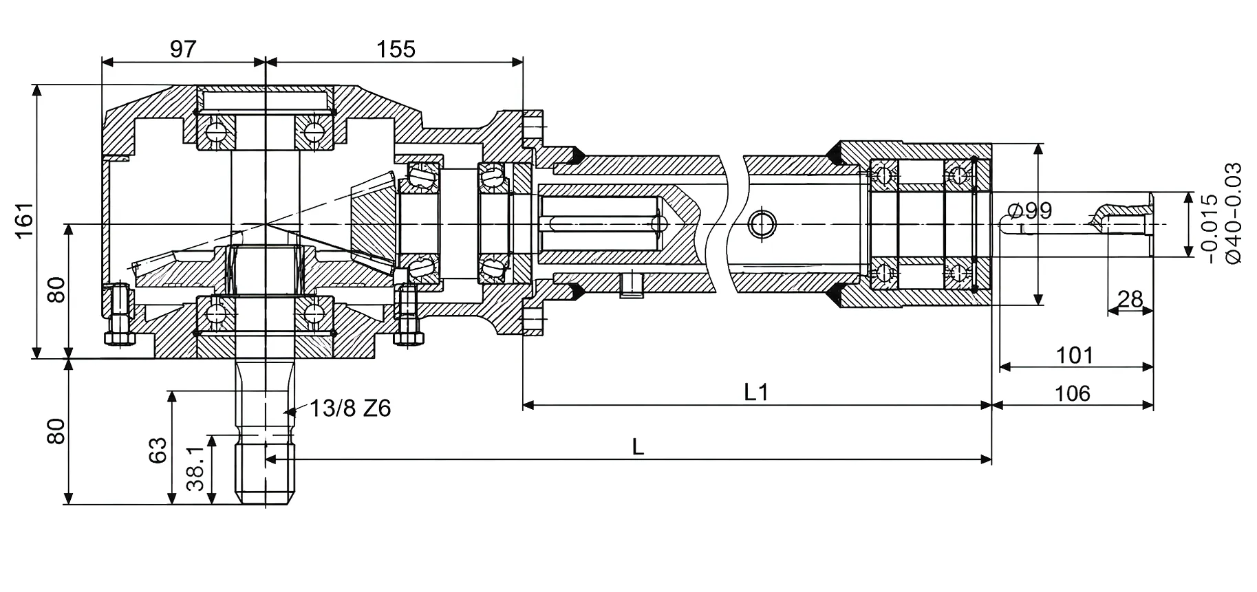 HC-9.311-JCG Agricultural Gearbox Technical Drawing