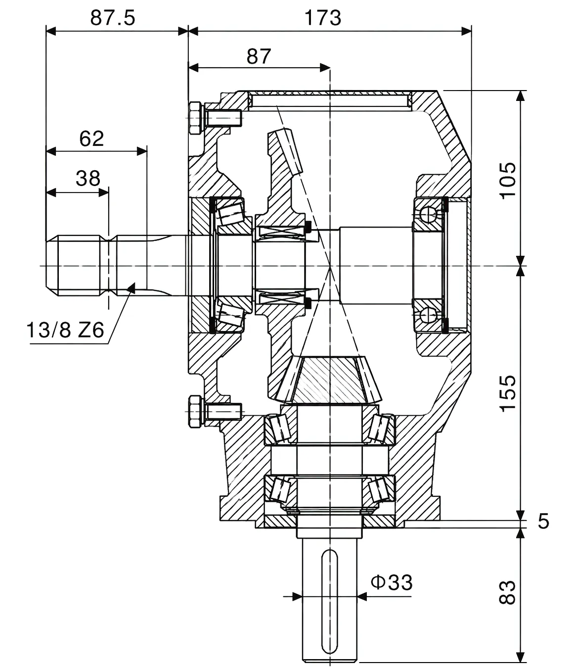 HC-9.312 Agricultural Gearbox Technical Drawing