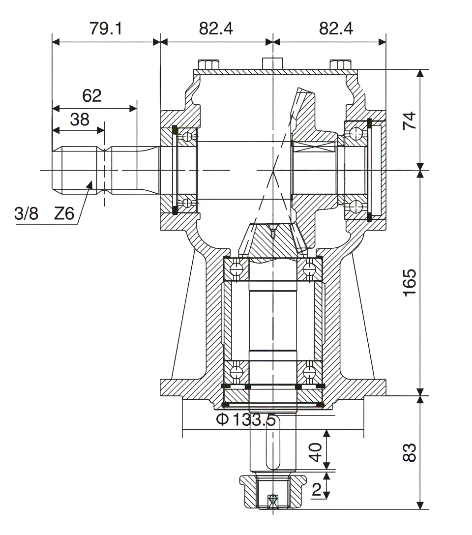 HC-LF211 Agricultural Gearbox Technical Drawing Dimensions