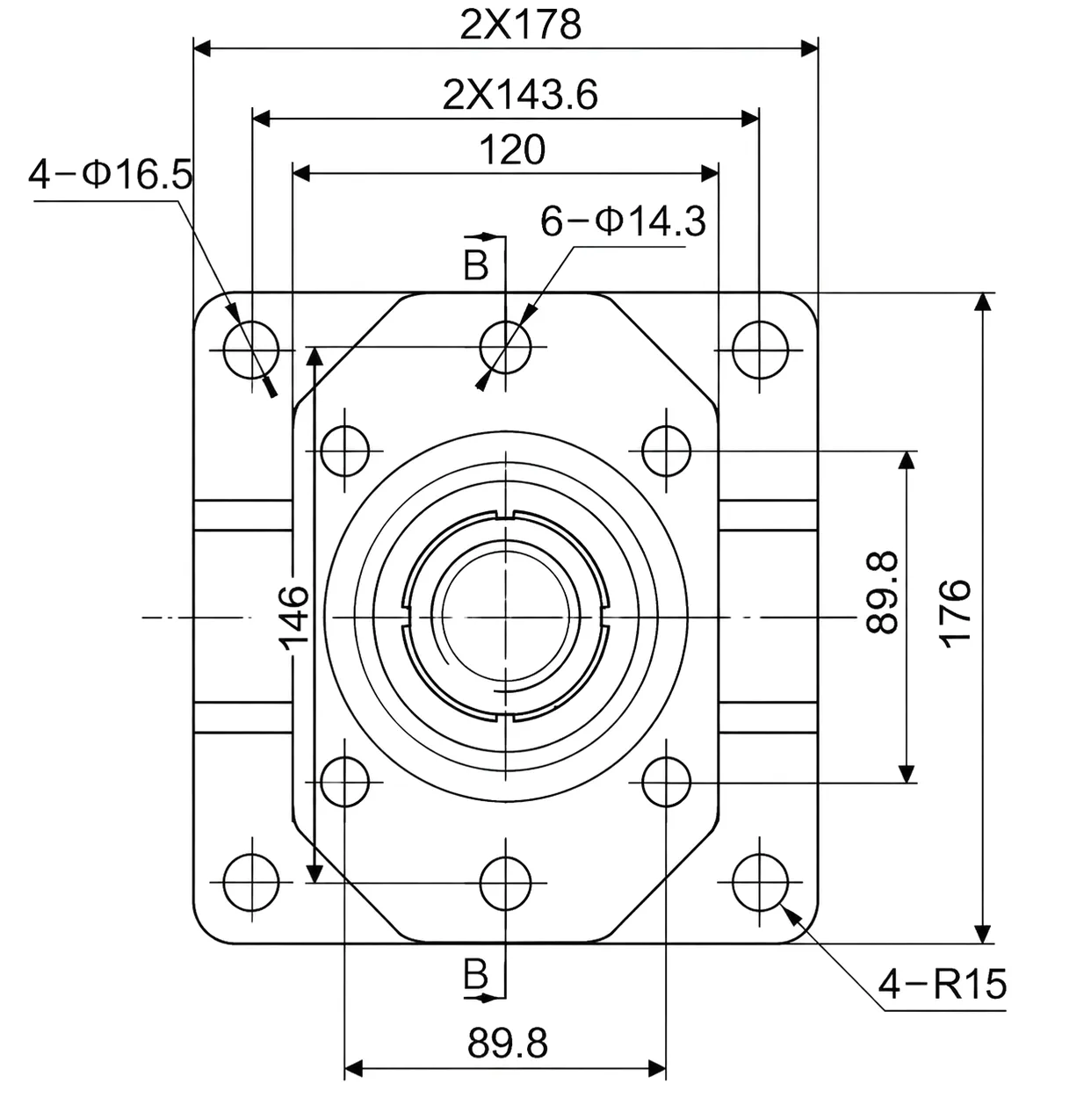 HC-MDH-40 Gearbox Technical Drawing — Dimension View 1