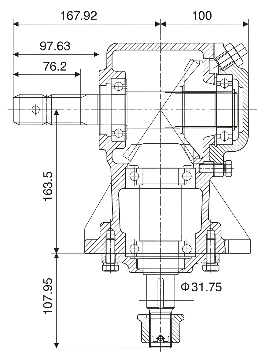 HC-RC30-193 Agricultural Gearbox Technical Drawing – Dimensional Reference