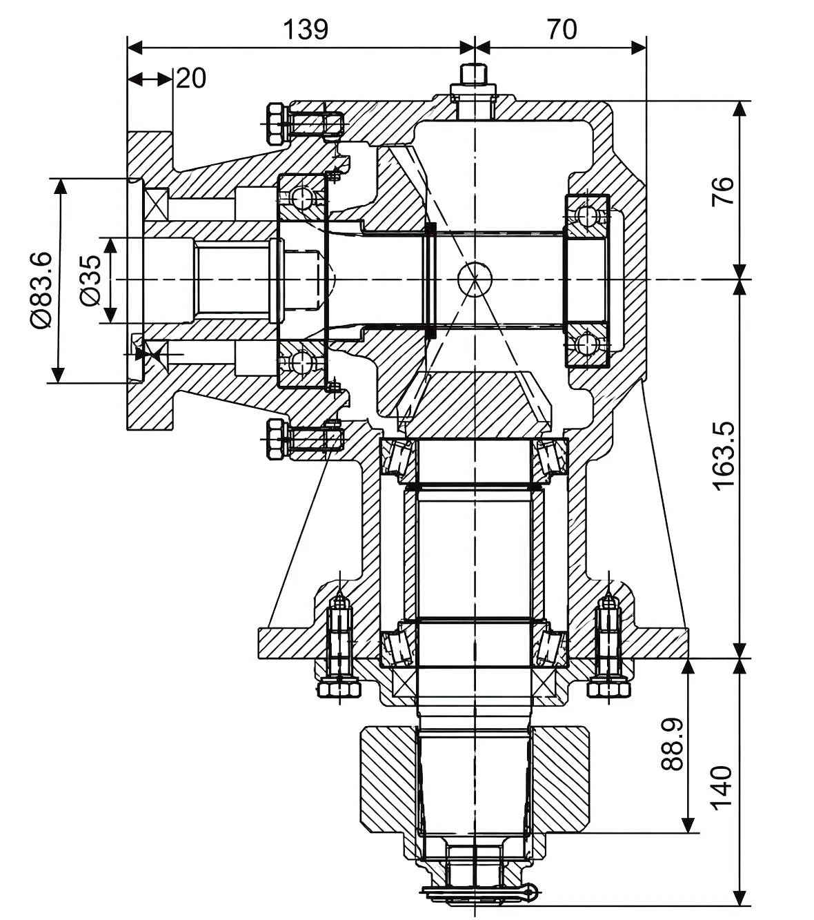 HC-RC51 Agricultural Gearbox Technical Drawing