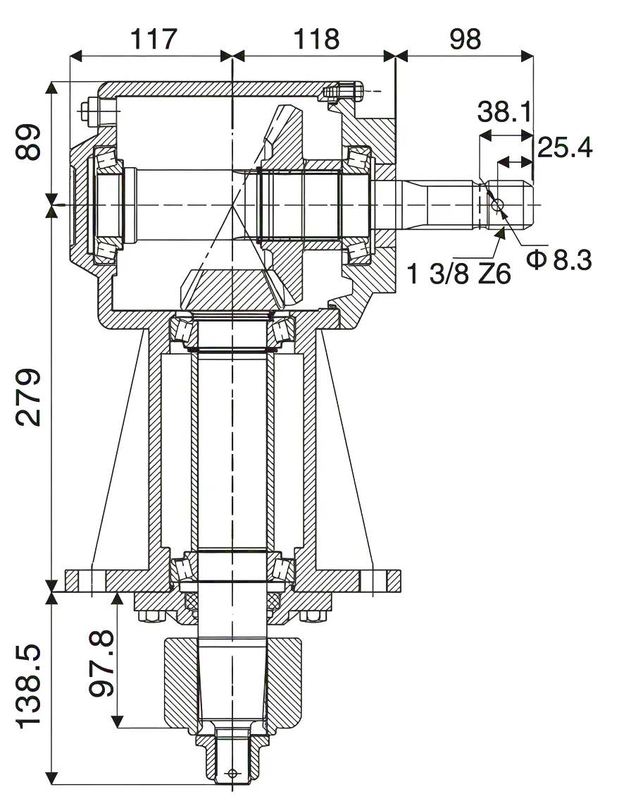 HC-RC81 Agricultural Gearbox Technical Drawing Dimensions
