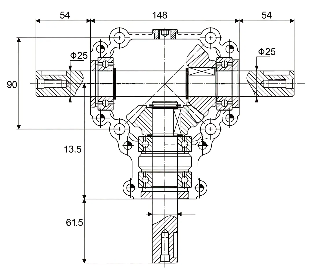 HC-RV010 Gearbox Technical Drawing and Dimensions
