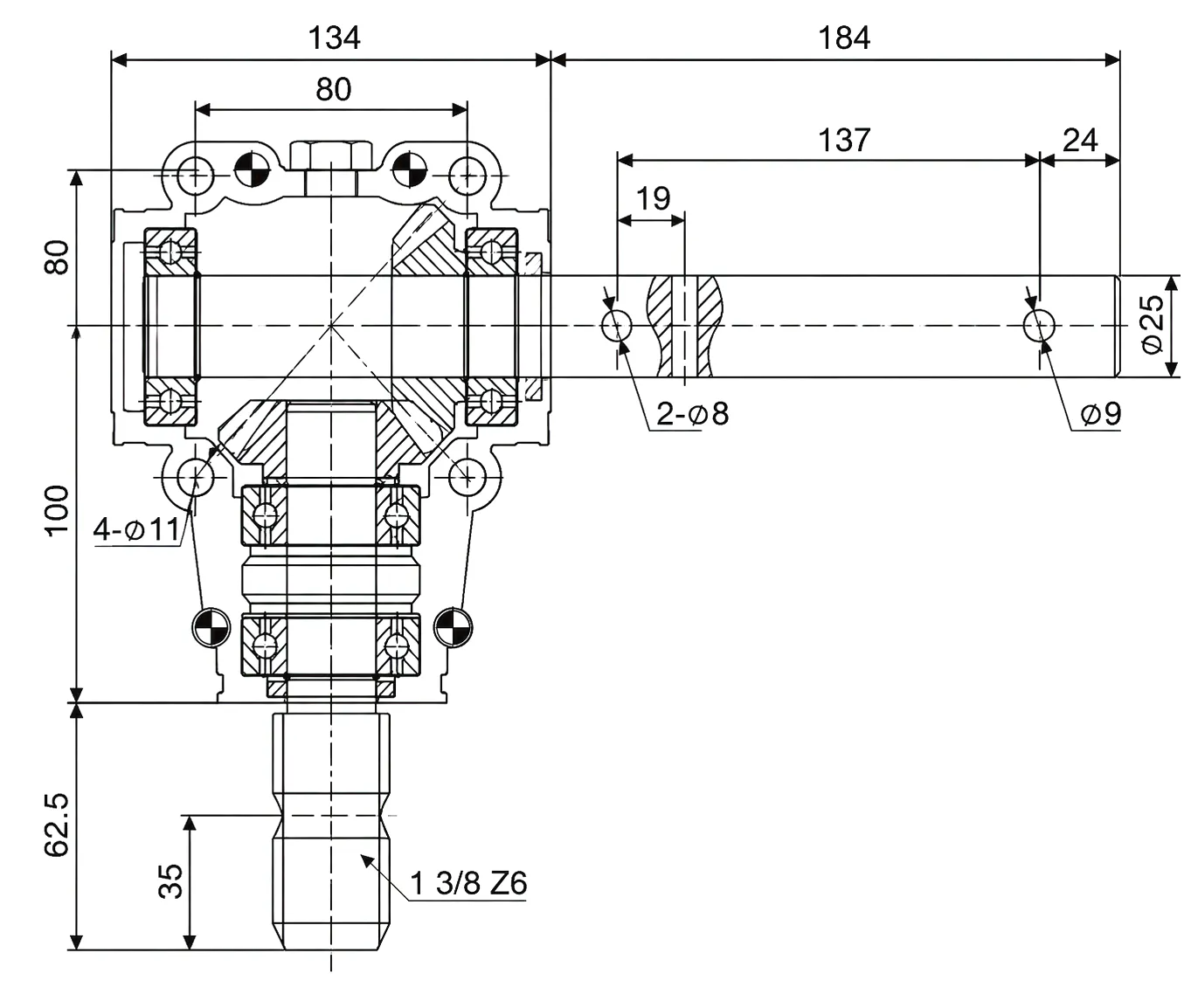 HC-RV012 Agricultural Gearbox Technical Drawing and Dimensions