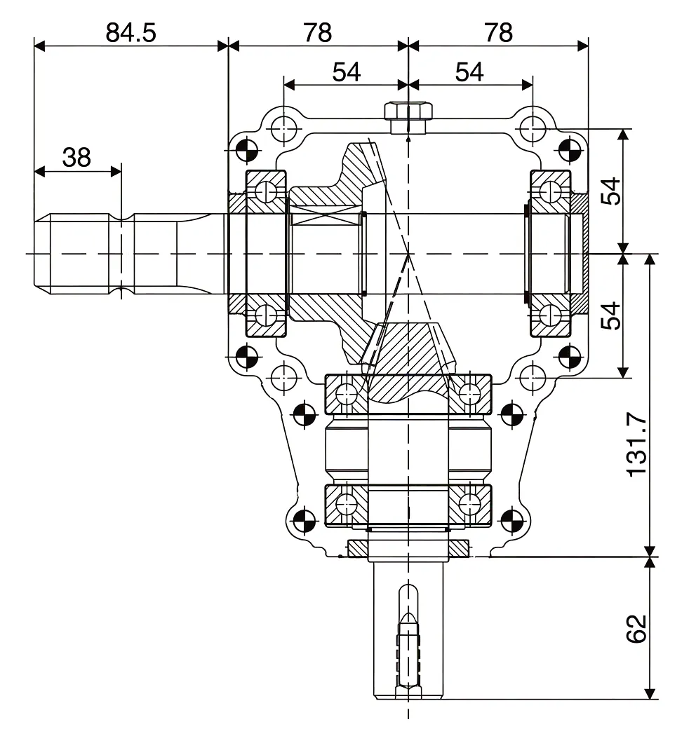 HC-RV022 X Gearbox Engineering Drawing and Dimensions