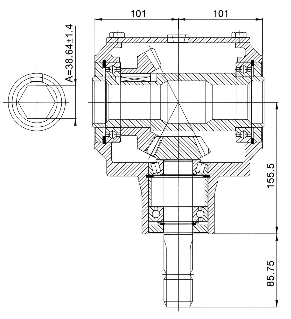 HC01-672 Gearbox Technical Drawing and Dimensions