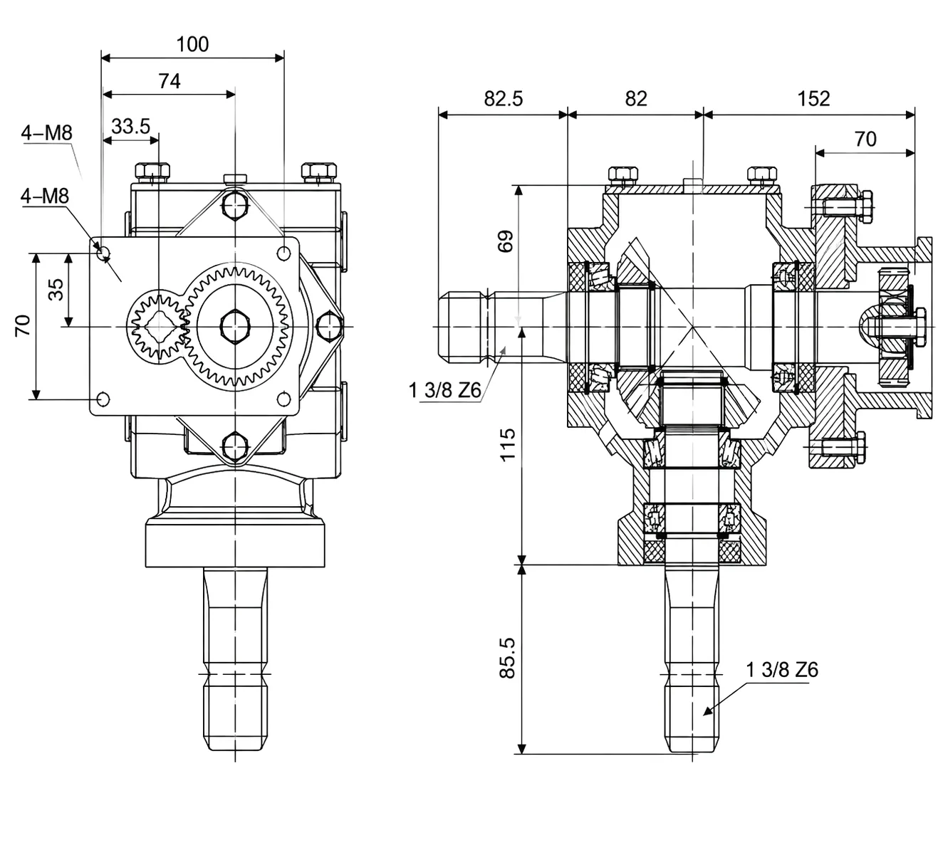HC20 100J 01WW Gearbox Technical Drawing