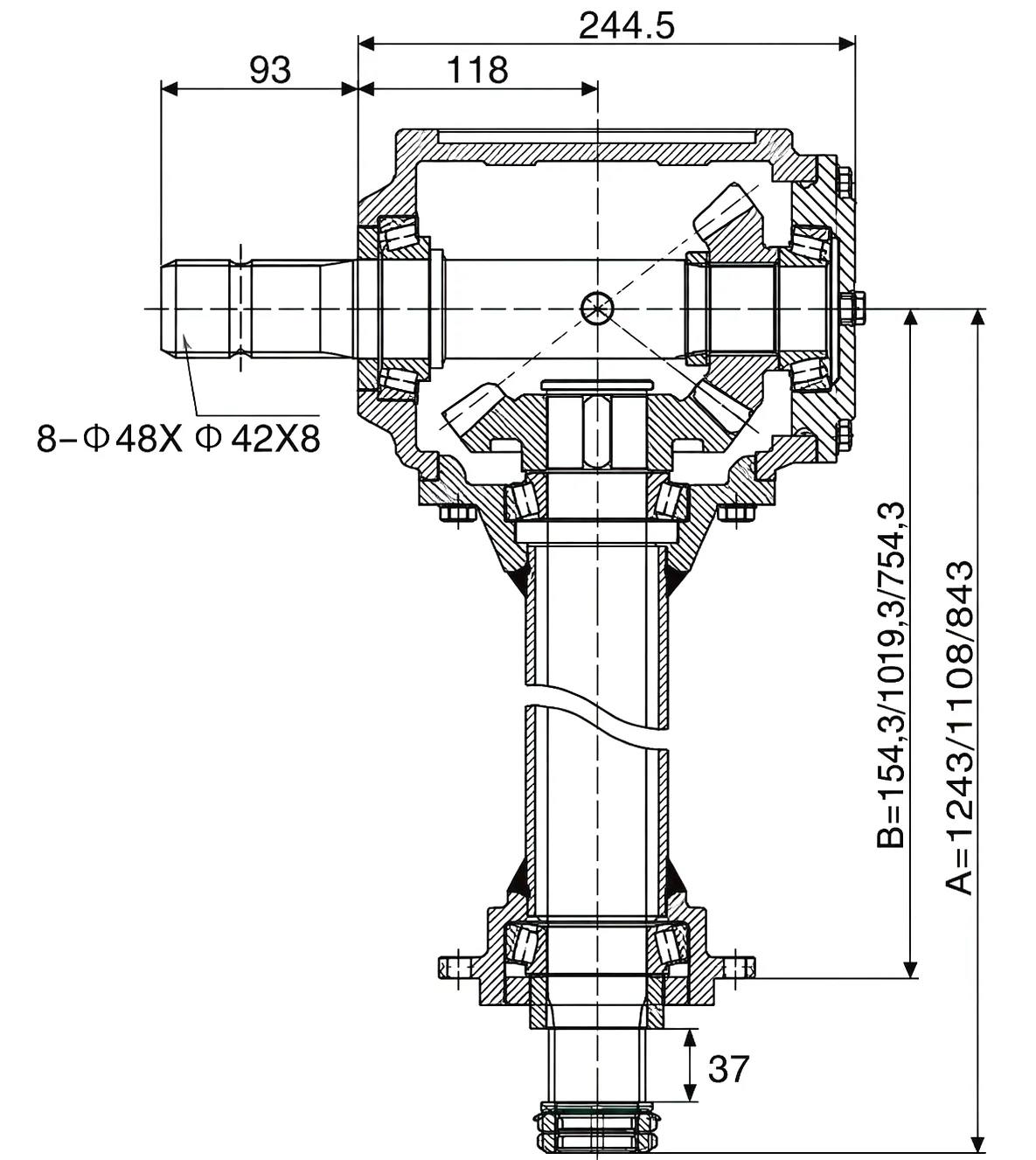 HC20100.131.00 Agricultural Gearbox Technical Drawing