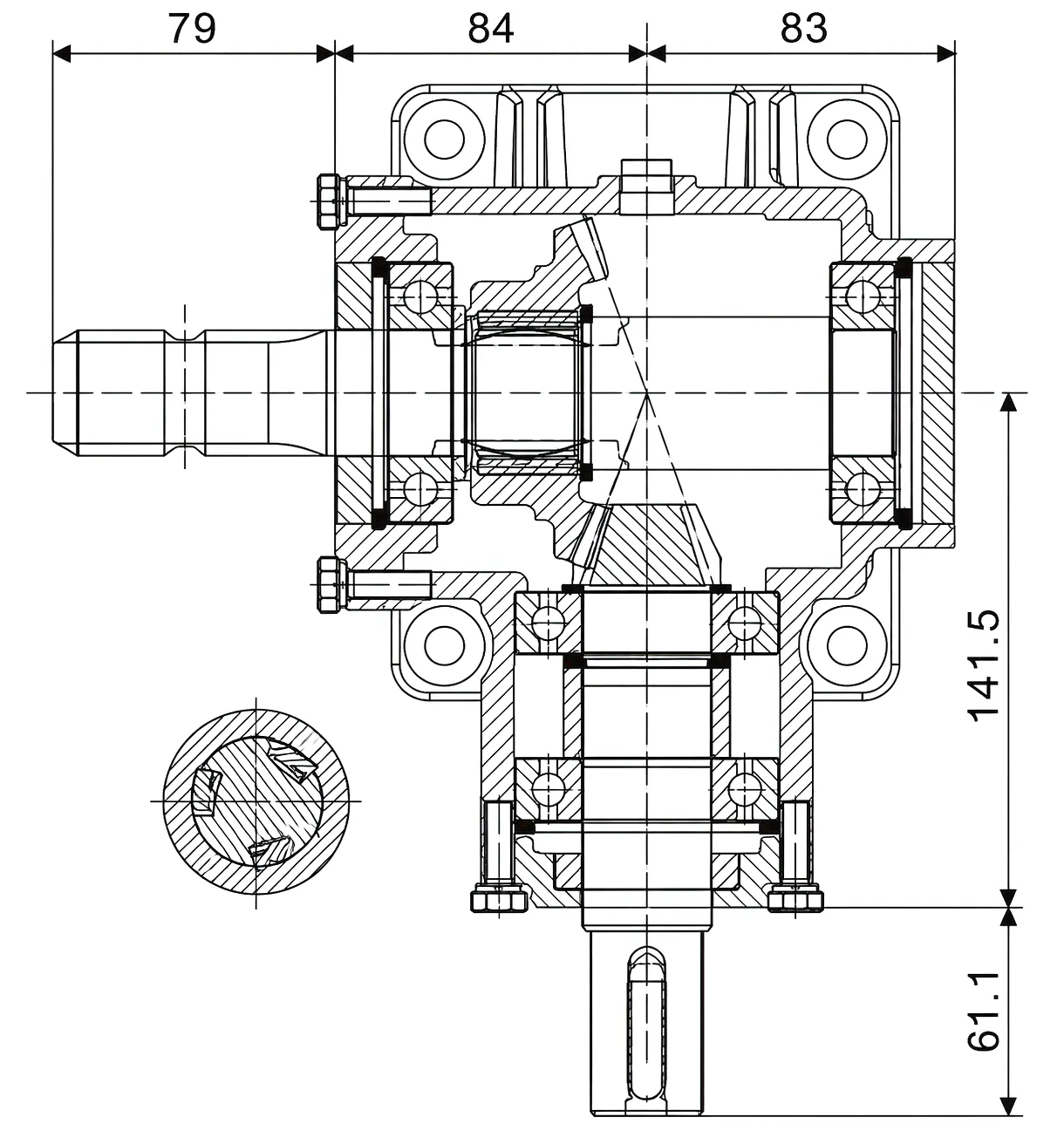 HC30 Rotary Agricultural Gearbox Technical Drawing