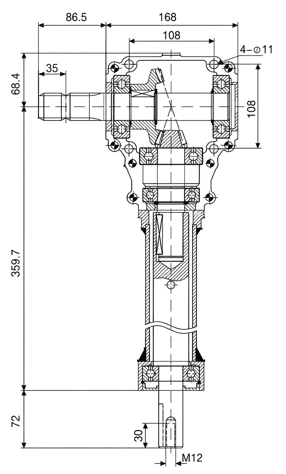 HCAM281-874 Agricultural Gearbox Technical Drawing and Dimensions