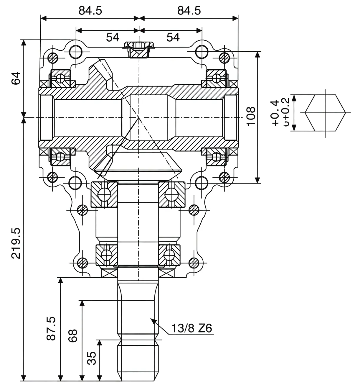 HC-01-674 Agricultural Gearbox Technical Drawing